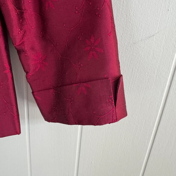 Vintage Maggy London Silk Cranberry Blazer Ornate Buttons 3/4 Sleeve - Size 8 - Picture 3 of 7
